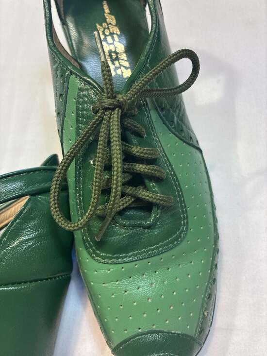 Re-Mix Vintage Shoes Spectator Green Leather Peep Toe Wedge Oxfords - Picture 8 of 11